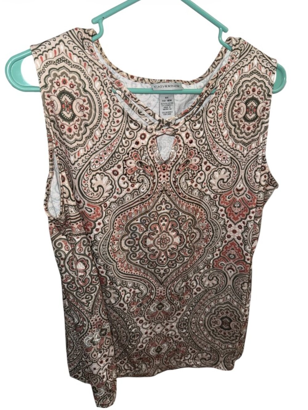 Catherines Women Size 0X Tank Top Shirt Brown Beige Travel Stretch Sleeveless